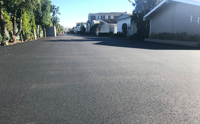 Wide shot of finished beach road