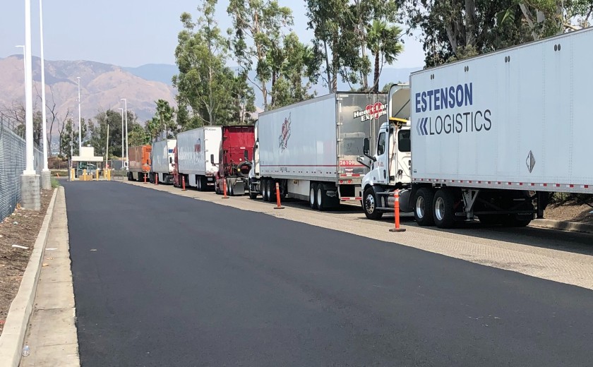 Wide shot of newly paved road