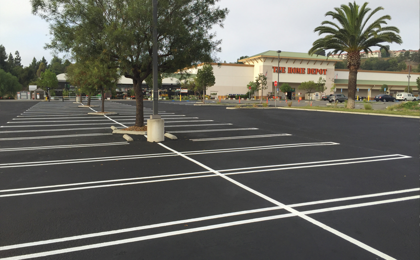 Newly paved Home Depot parking lot