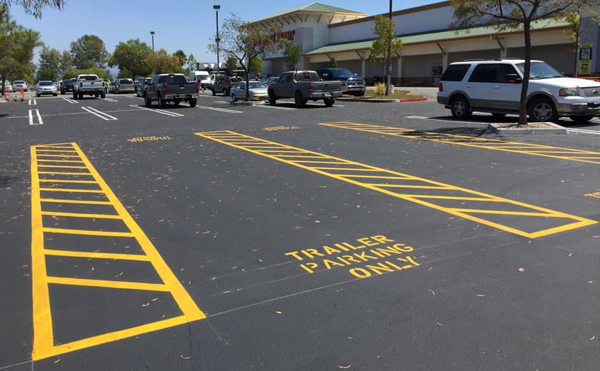 Newly paved Home Depot parking lot with customers