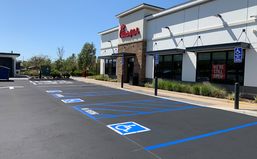 Newly paved and painted Chik Fil A parking lot