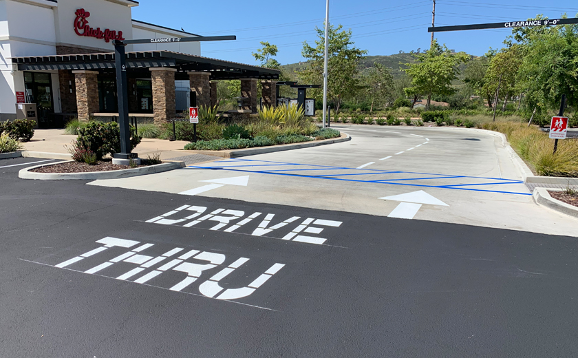 Close up of newly painted traffic directions