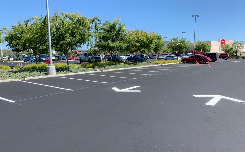 Newly painted and paved parking lot of Traget